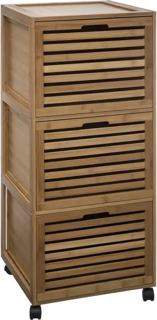 5Five bamboe 3-ladenkast'Sicela'- Op wieltjes - Badkamerkast