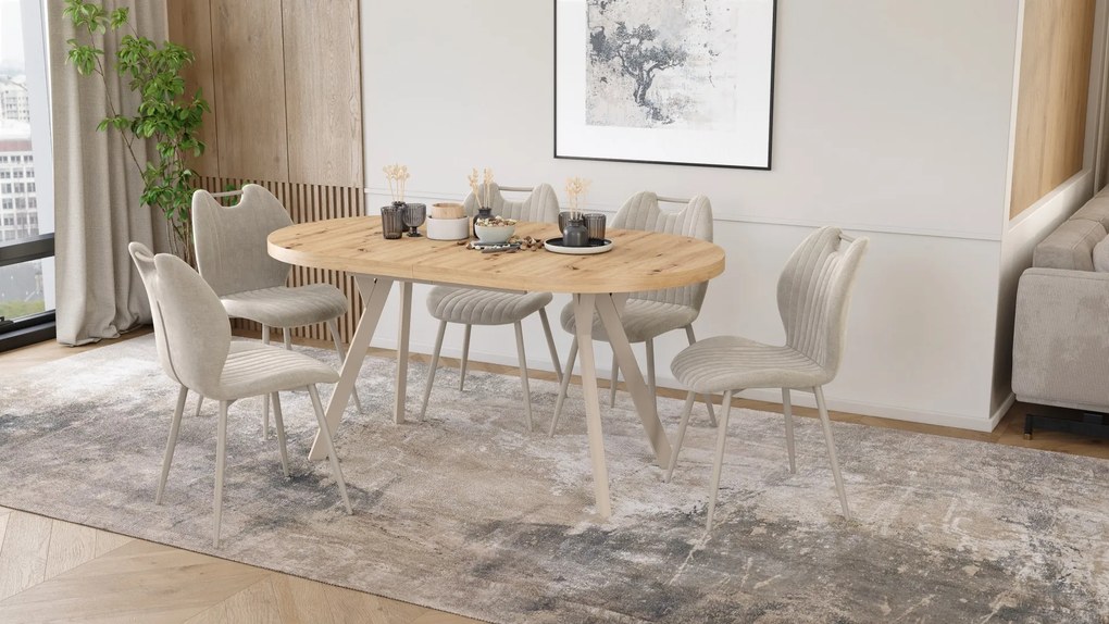 Mazzoni EXPANSO Artisan Eiken / kasjmier poten - OVALE UITSCHUIFTAFEL 160-360 cm VOOR 16-18 PERSONEN