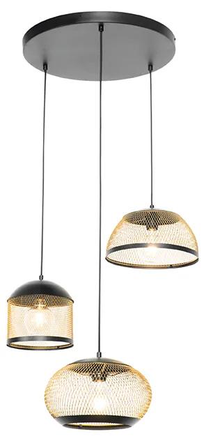 Eettafel / Eetkamer Moderne hanglamp zwart met goud rond 3-lichts - Lucas Modern E27 Binnenverlichting Lamp