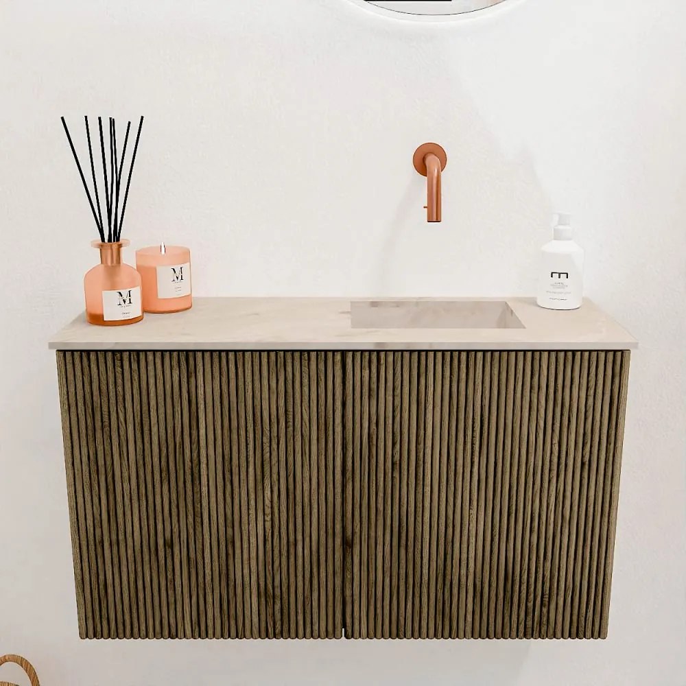Mondiaz Joya DLux 70cm toiletmeubel dusk met wastafel faye rechts zonder kraangat frappe