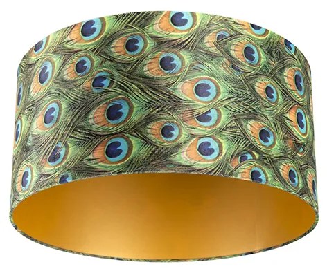 Velours lampenkap pauw dessin 50/50/25 met gouden binnenkant
