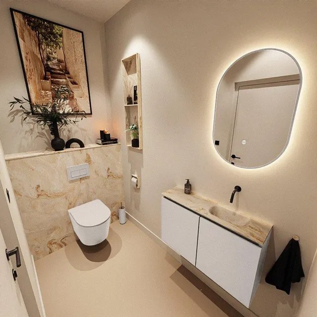 MONDIAZ TURE-DLUX 80cm toiletmeubel Linen. EDEN wastafel Frappe positie rechts. Zonder kraangat. TUREDX80LINR0FRA