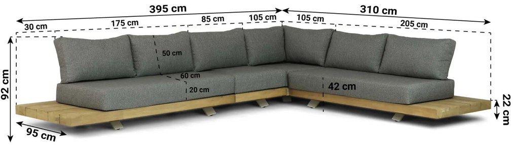 Hoek loungeset 6 personen Aluminium/Teak Old teak greywash Santika Furniture Santika
