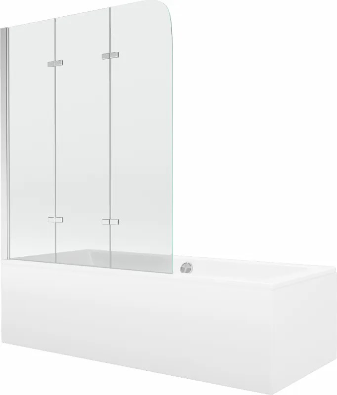 Mexen Cube rechthoekig bad 170 x 80 cm met paneel en 3-delige scherm 120 cm, transparant, chroom - 550517080X9012030100