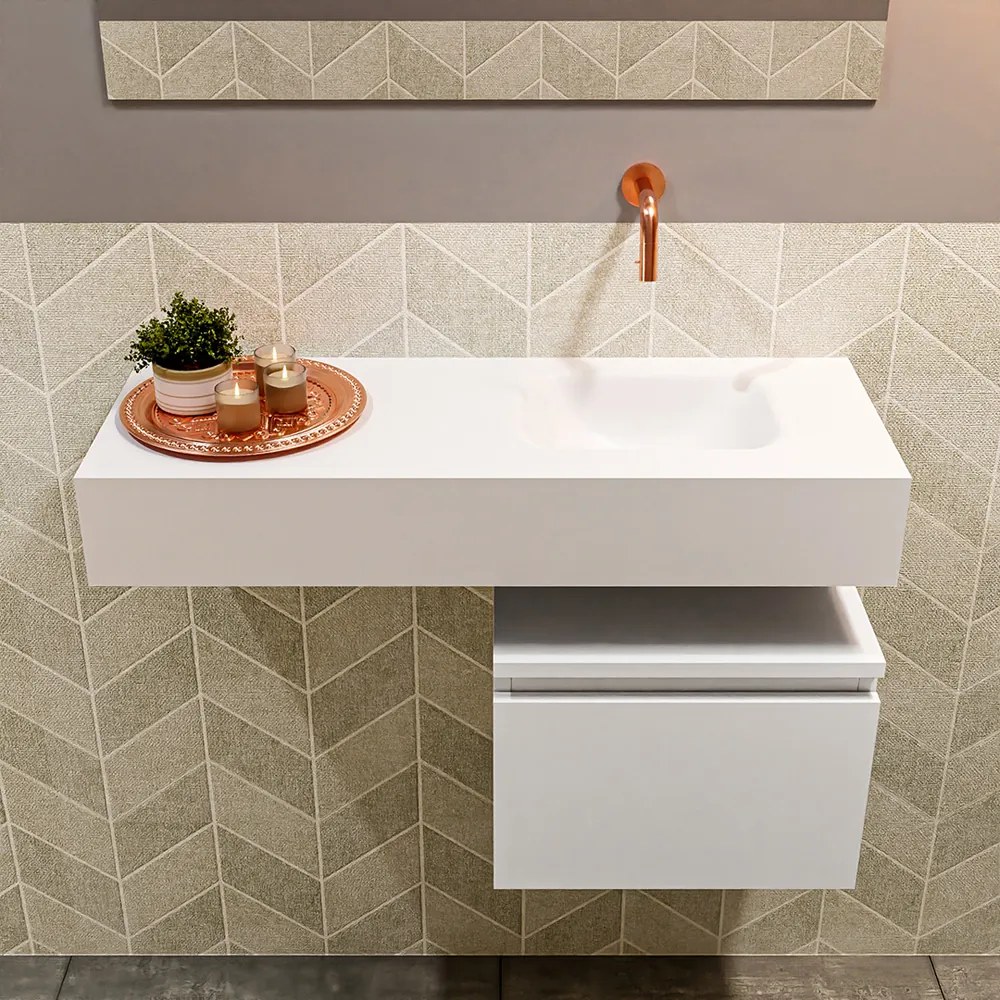 Mondiaz Andor toiletmeubel 40cm mat wit met witte wastafel 80cm rechts zonder kraangat