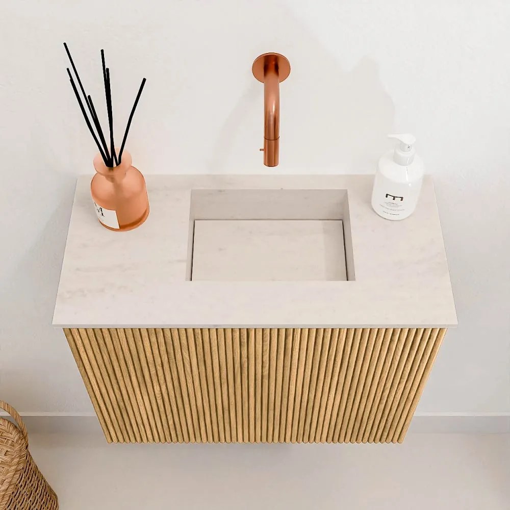 Mondiaz Joya DLux 50cm toiletmeubel oak met wastafel faye rechts zonder kraangat meli