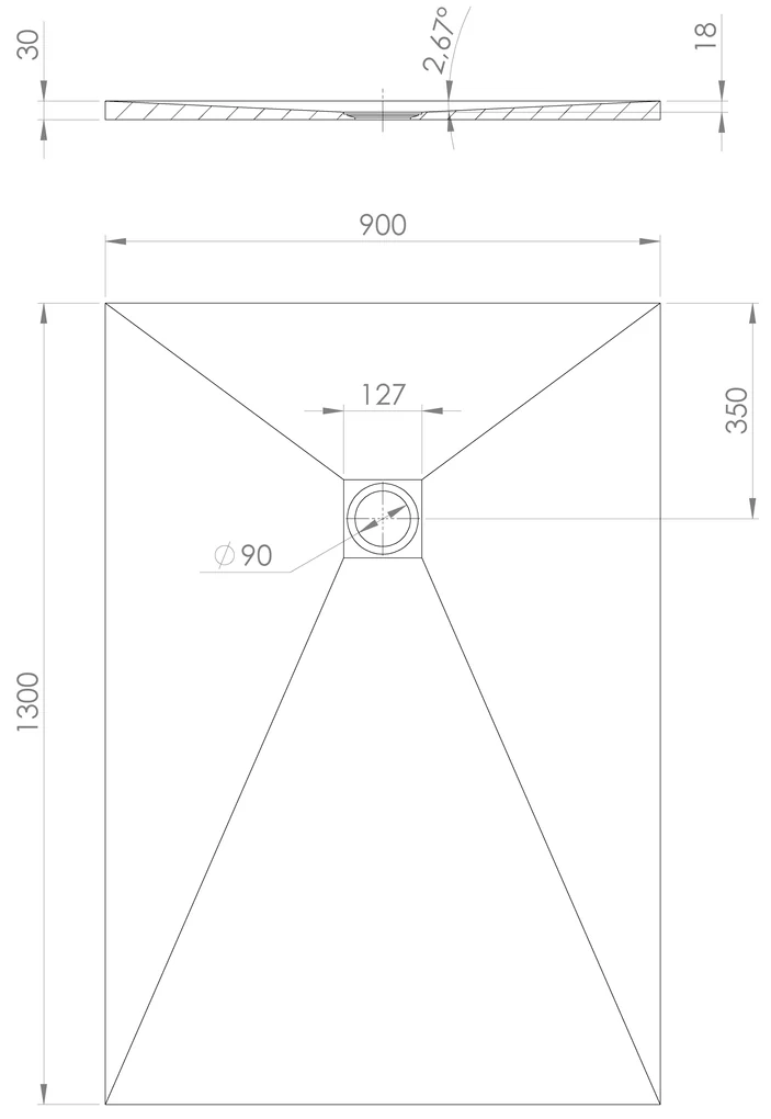 Polysan Treneca douchebak 130x90cm grijs mat
