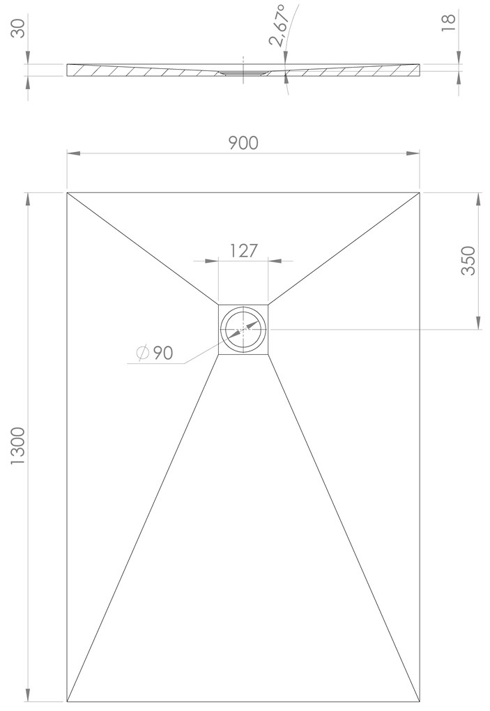 Polysan Treneca douchebak 130x90cm wit mat