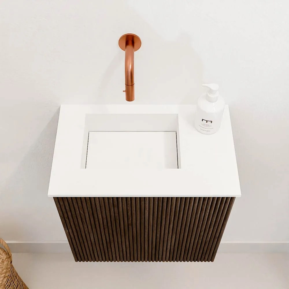 Mondiaz Joya 40cm toiletmeubel walnut met wastafel faye links zonder kraangat talc