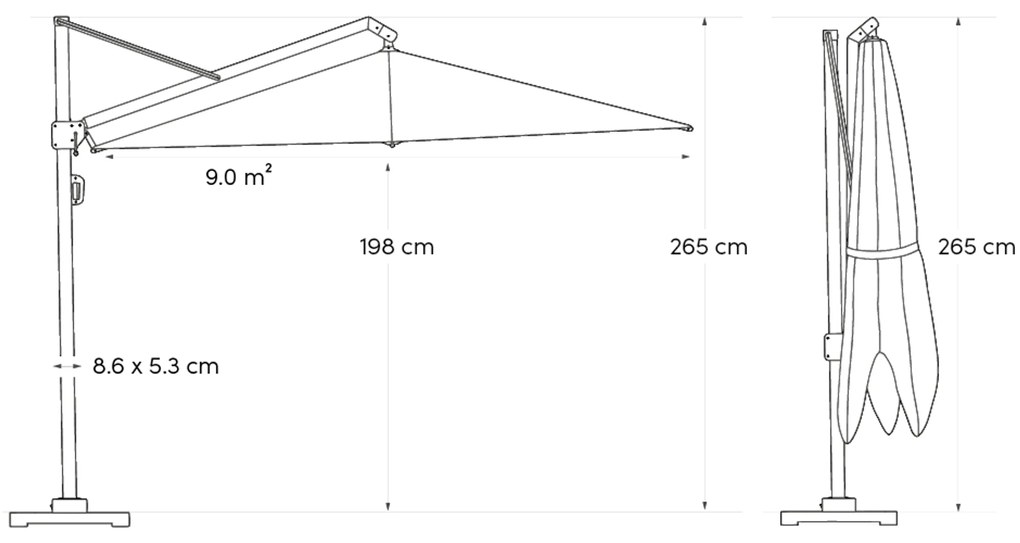 Platinum Challenger zweefparasol 3x3m T2 premium (excl. voet) champagne
