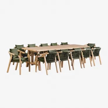 Set Van Rechthoekige Tafel (300x100 Cm) En 12 Eetkamerstoelen Van Acaciahout Dubai Leger Groen – Koel - Sklum