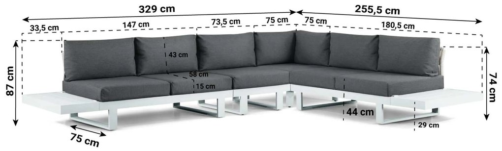 Hoek loungeset 6 personen Aluminium Wit Lifestyle Garden Furniture Lorenzo