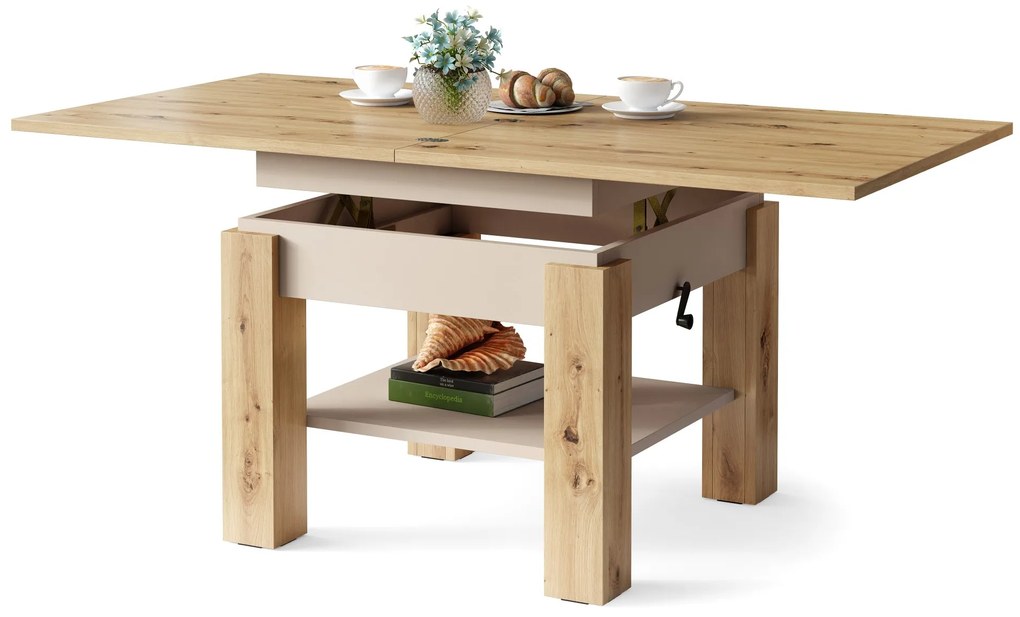 CLEO ARTISAN EIK / BEIGE, UITSCHUIFBARE SALONTAFEL