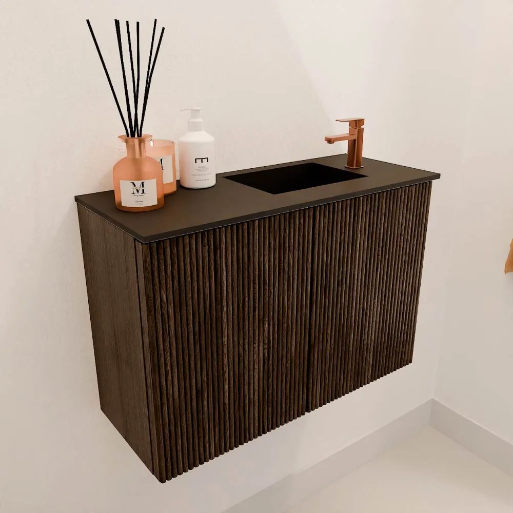 Mondiaz Joya 60cm toiletmeubel walnut met wastafel faye rechts 1 kraangat urban