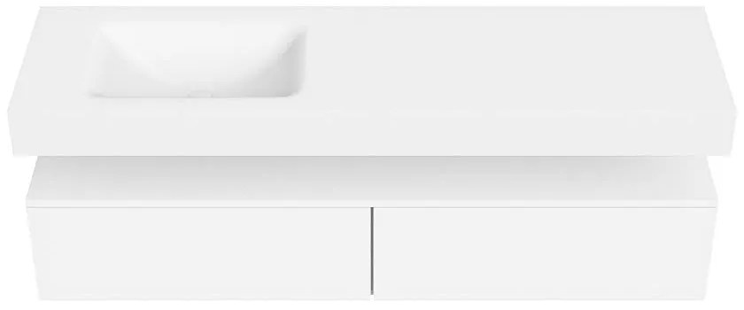 Zaro Alan badmeubel 160cm talc 2 lades met vrijhangende wastafel cloud links zonder kraangat talc