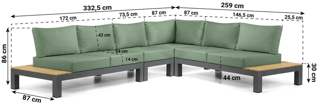 Loungeset 6 personen Aluminium/Teak Grijs Lifestyle Garden Furniture Vittoria