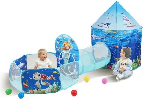 VEVOR 3-in-1 speeltent voor kinderen met tunnel, basketbalring voor jongens, meisjes, baby's en peuters, pop-up speelhuis voor binnen en buiten met draagtas en bevestigingsriemen, verjaardagscadeaus,