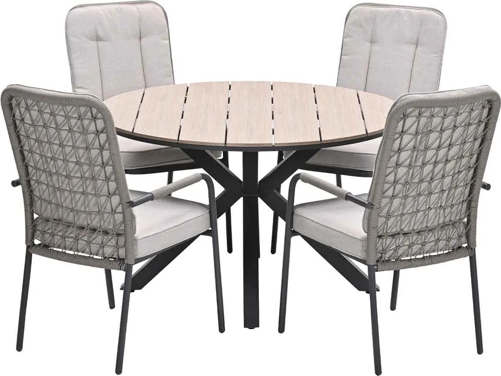 Garden Impressions Aleria tuinset 5-delig taupe - Tulli tuintafel Ø122x75 cm - light teak vironwood