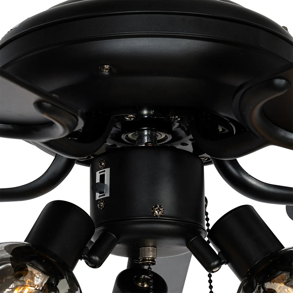 Plafondventilator zwart met hout print 107.5cm 3-lichts met trekschakelaar - Mistral Vidro