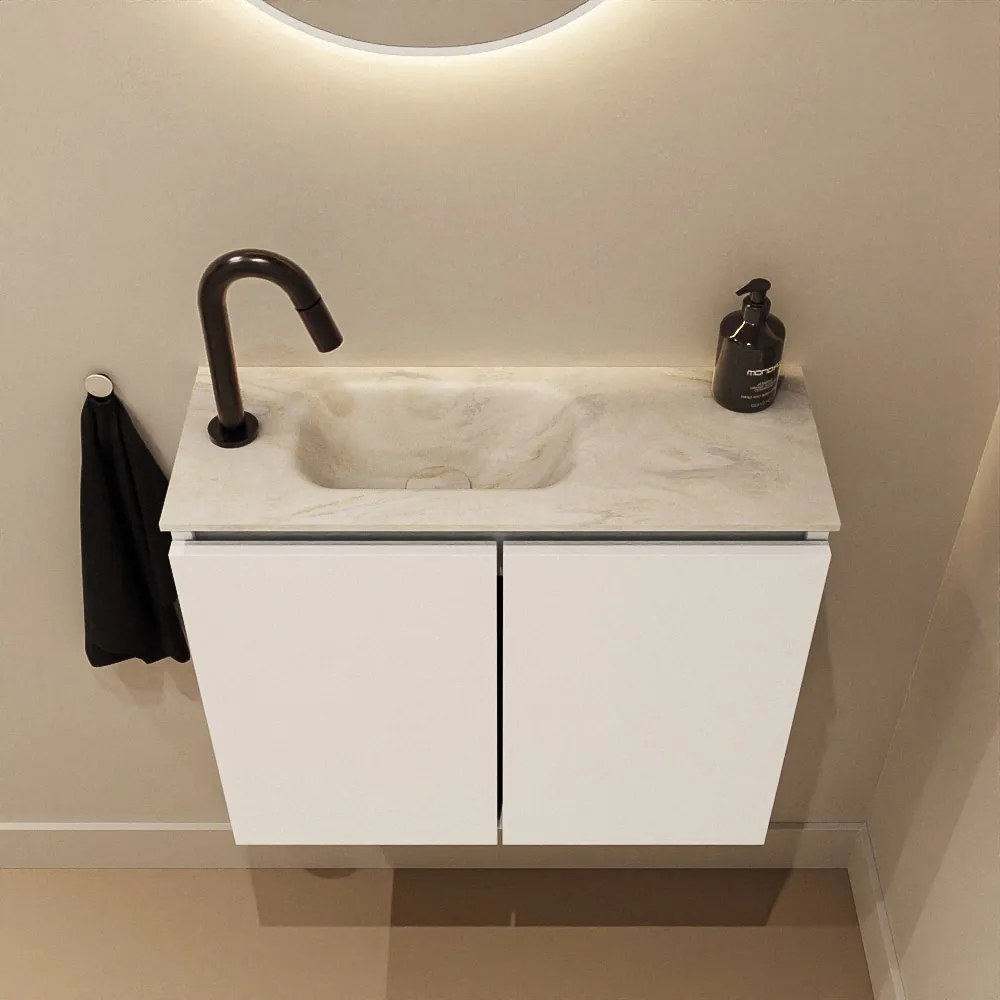 Mondiaz Ture DLux toiletmeubel 60cm talc met wastafel ostra links met kraangat
