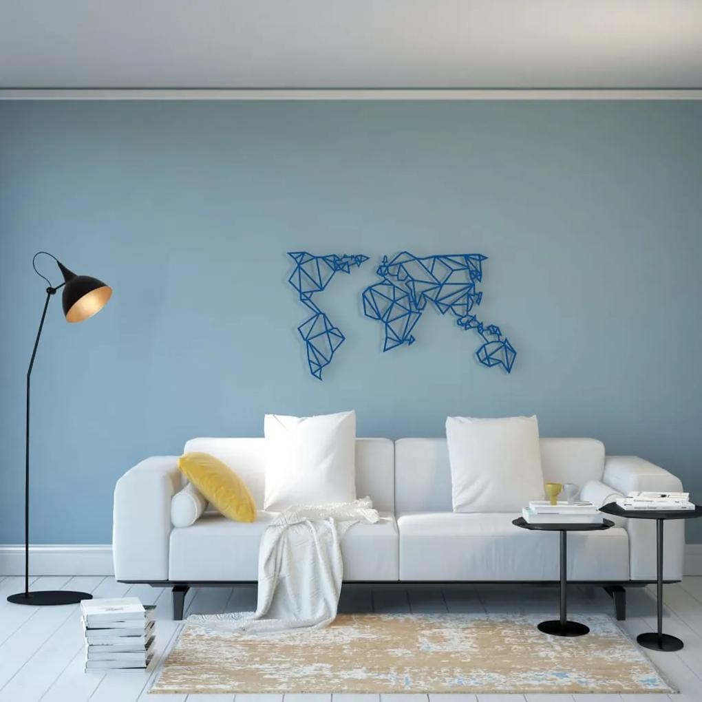Homemania Wanddecoratie World 100x58 cm staal blauw