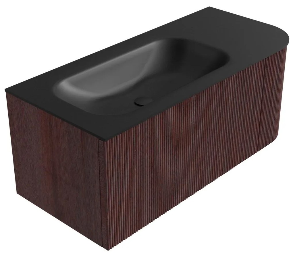 Mondiaz Kurve 105cm badmeubel ronding rechts ruby met 1 lade en deur en wastafel big small links zonder kraangat urban