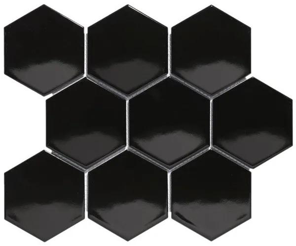 The Mosaic Factory Barcelona mozaïektegel 9.5x11x0.65cm wandtegel voor binnen en buiten hexagon porselein zwart geglazuurd AFH95317
