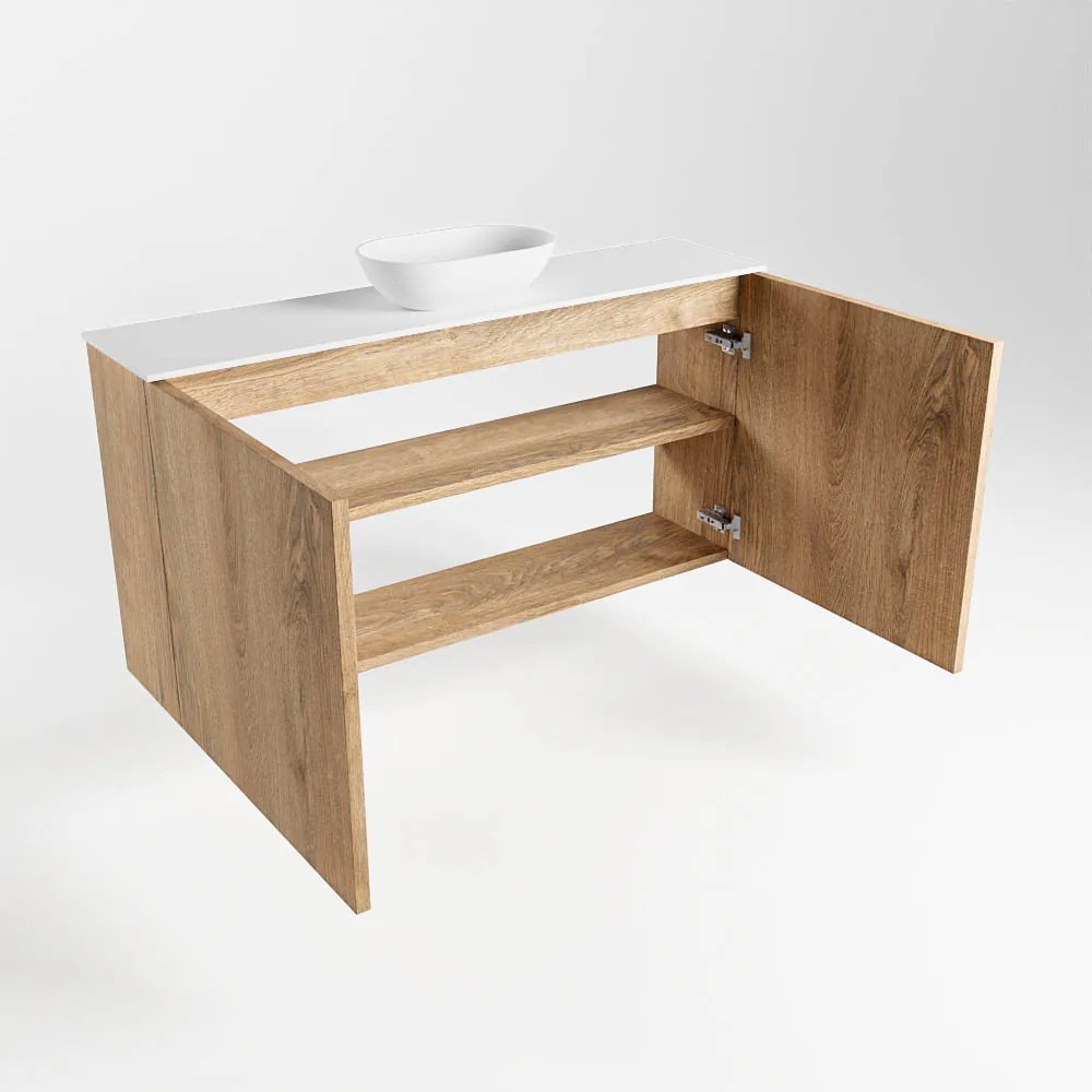 Mondiaz Fowy toiletmeubel 100cm washed oak met witte waskom midden en kraangat