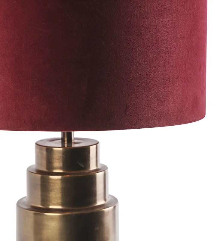 Art Deco tafellamp brons velours kap rood met goud 40 cm - Bruut Art Deco E27 rond Binnenverlichting Lamp