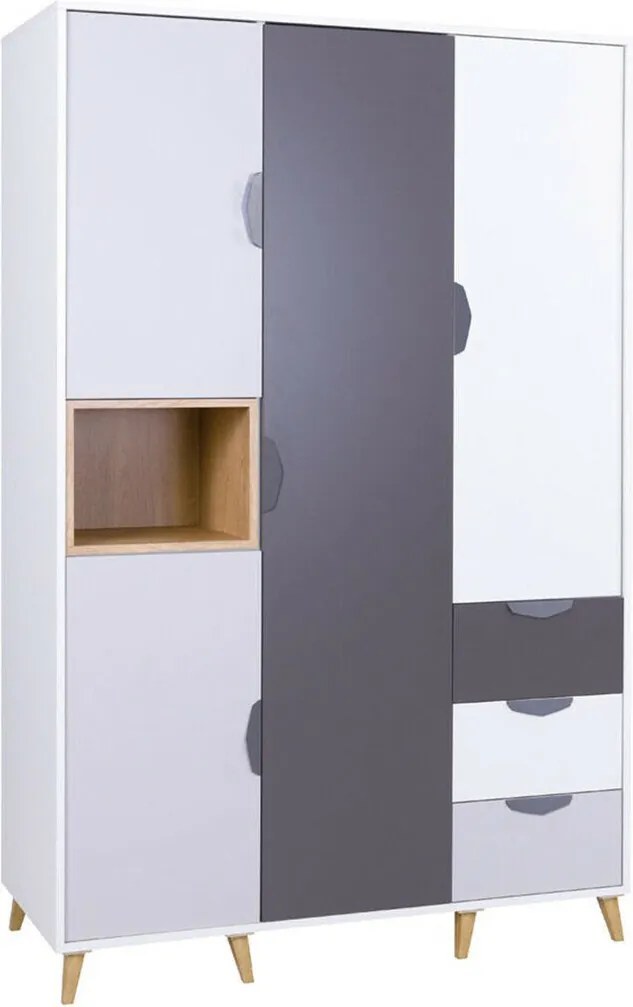 Kledingkast Domvera 100, Wit, Grafiet, Grijs, Lefkas eik, 190x120x55cm, 111.5 kg, Kledingkast deuren: Met scharnieren, Aantal planken: 7, Aantal planken: 7