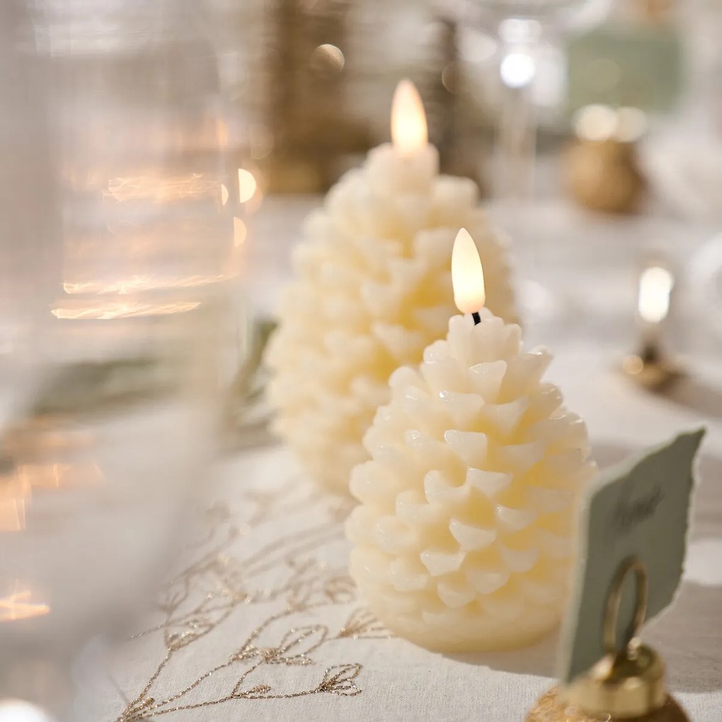 Dennenappel LED-kaars in was, H13 cm, Caspar