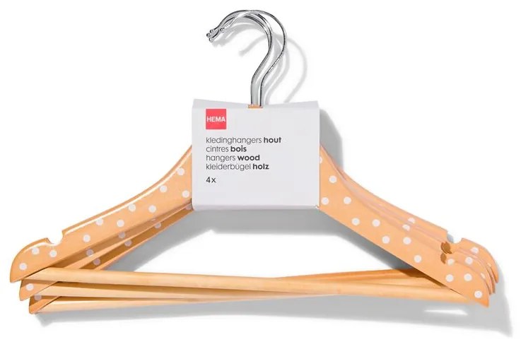 HEMA Kledinghangers Kind Hout Stippen - 4 Stuks (naturel)