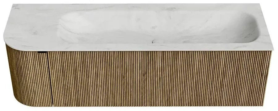 Mondiaz Kurve-dlux 145cm badmeubel ronding links dusk met 1 lade en deur en wastafel big large rechts 2 kraangaten opalo