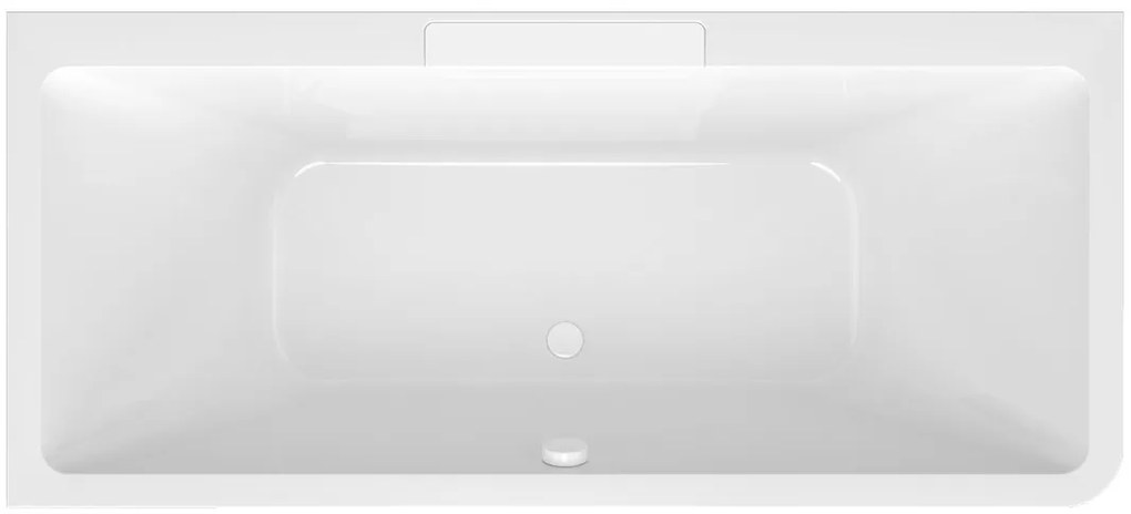 Polysan Monolith Cascata links half vrijstaand bad met witte waterval uitloop 180x80cm