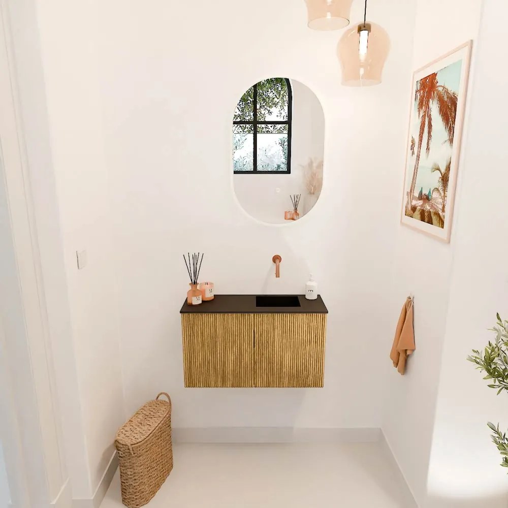 Mondiaz Joya 70cm toiletmeubel oak met wastafel faye rechts zonder kraangat urban