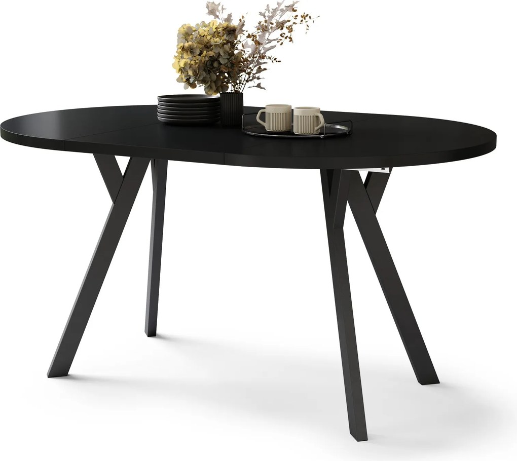 ALMO 100 Zwarte/Zwarte poten - RONDE LOFT/INDUSTRIËLE TAFEL VOOR WOONKAMER/EETKAMER, UITSCHUIFBAAR