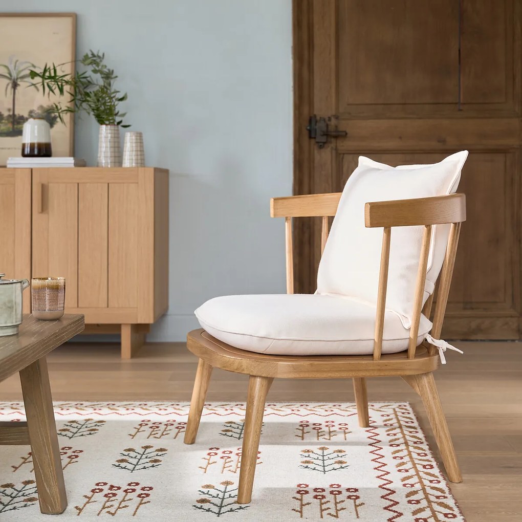 Eiken en stoffen fauteuil, Portman