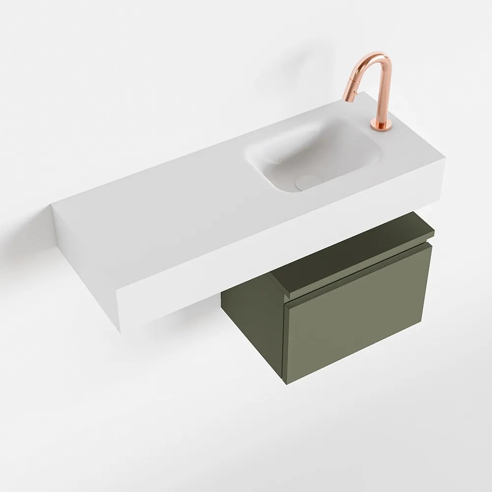 Mondiaz Andor toiletmeubel 40cm army met witte wastafel 80cm rechts met kraangat