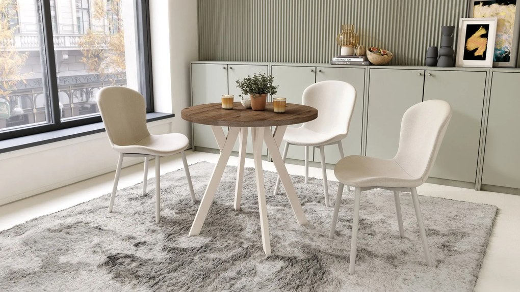 ALMO 80 Notenhout Elegant / beige poten – ronde tafel met Y-poten, loft/industrieel voor keuken, woonkamer en eetkamer