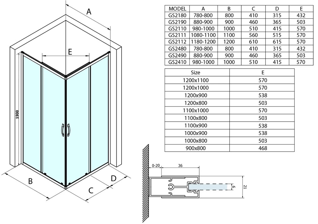Gelco Sigma douchecabine 110x90cm met helderglas chroom