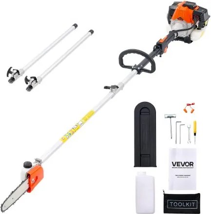 VEVOR Benzine-snoeischaar, 33cc 2-takt kettingzaag, telescopische zaag met uitschuifbare steel van 2,04–3,54 m, zaagblad van 20,3 cm, brandstoftank van 850 ml, voor krachtig zagen in hoge boomtoppen