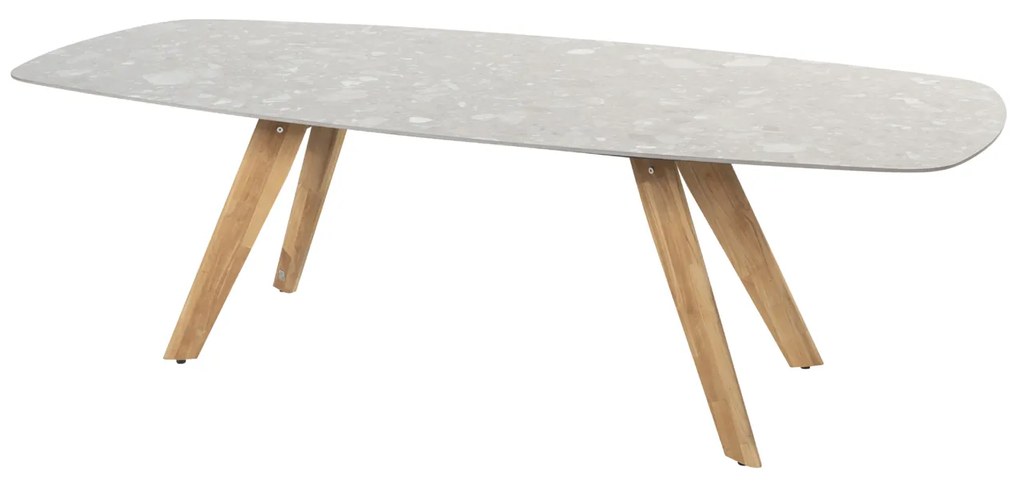 4 Seasons Outdoor Montana teak tafel met keramisch terrazzo blad 240 X 103 cm      antraciet weerbestendig