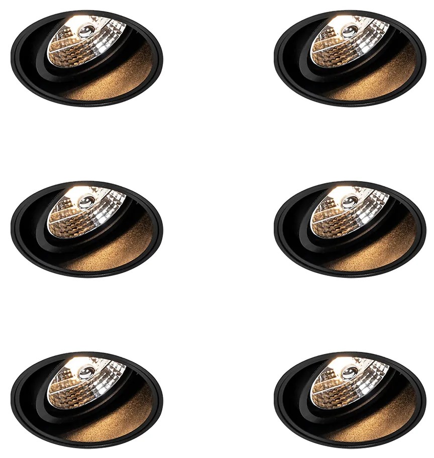 Set van 6 Moderne inbouwspot zwart trimless - Impact 70