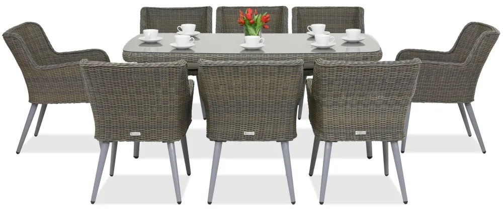 Exclusieve dining tuinset van kunststof rotan Córdoba voor 8 personen Garden Point grijs