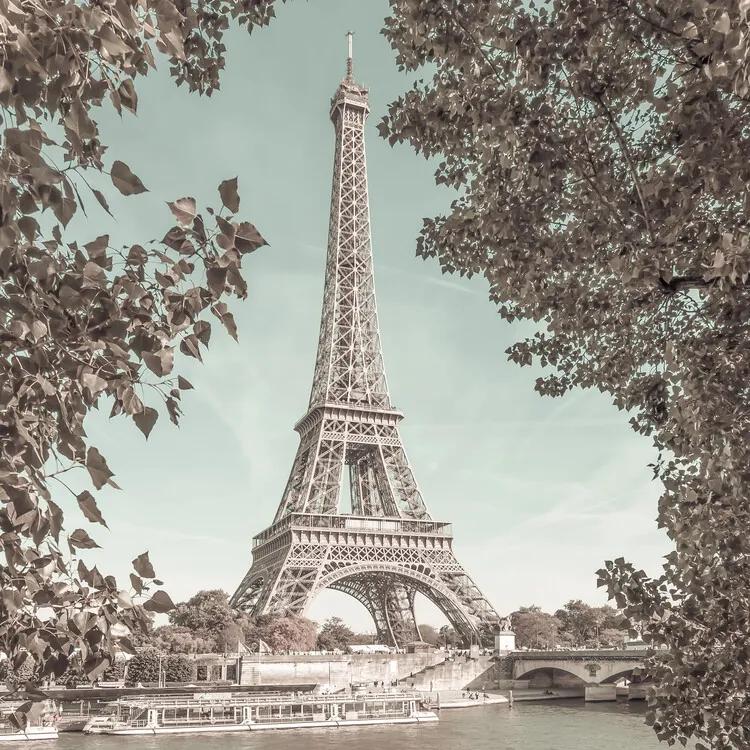 Fotobehang PARIS Eiffel Tower & River Seine | urban vintage style, (128 x 128 cm)