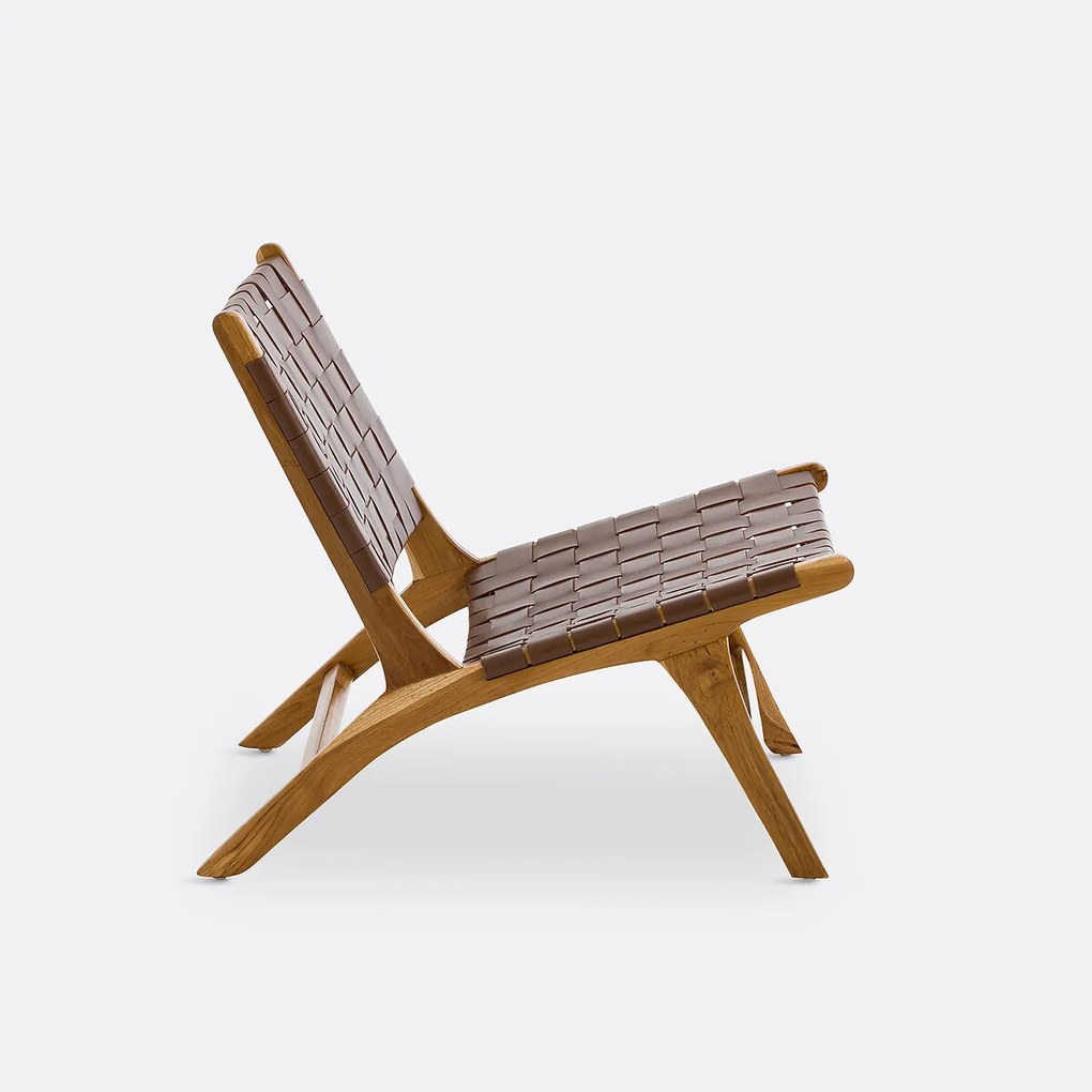 Lounge fauteuil in teak en leer, Amanda