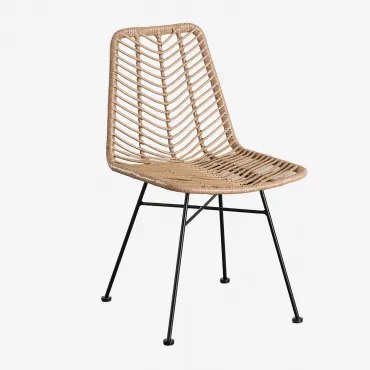 Pack Van 4 Tuinstoelen Van Synthetisch Riet Gouda Natural Natuurlijk & Zwart & Geen Kussen - Sklum
