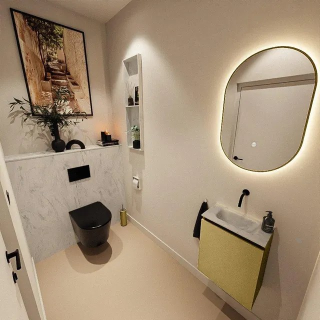 MONDIAZ TURE-DLUX 40cm toiletmeubel Oro. EDEN wastafel Opalo positie midden. Zonder kraangat. TUREDX40OROM0OPA