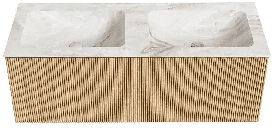 Mondiaz Kurve-dlux 120cm badmeubel oak met 1 lade en wastafel leaf dubbel 2 kraangaten frappe