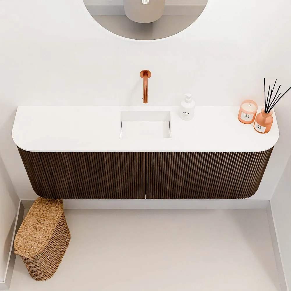 Mondiaz Joya 115cm toiletmeubel ronding links/rechts walnut met wastafel faye midden zonder kraangat talc